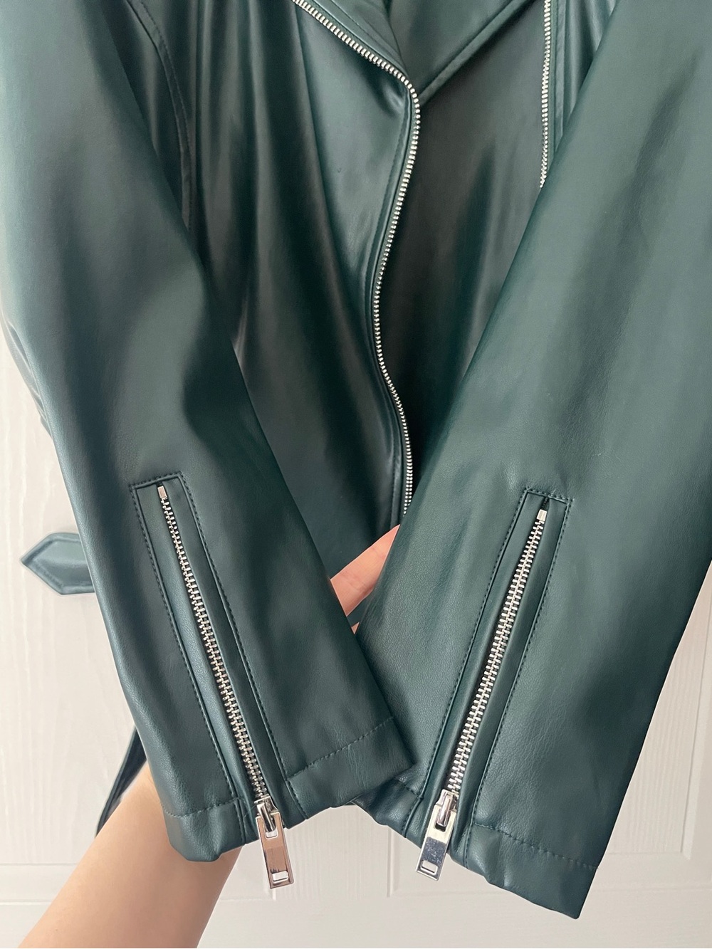 Glamorous UK Dark Forest Green Faux Leather Moto Jacket - Picture 7 of 15